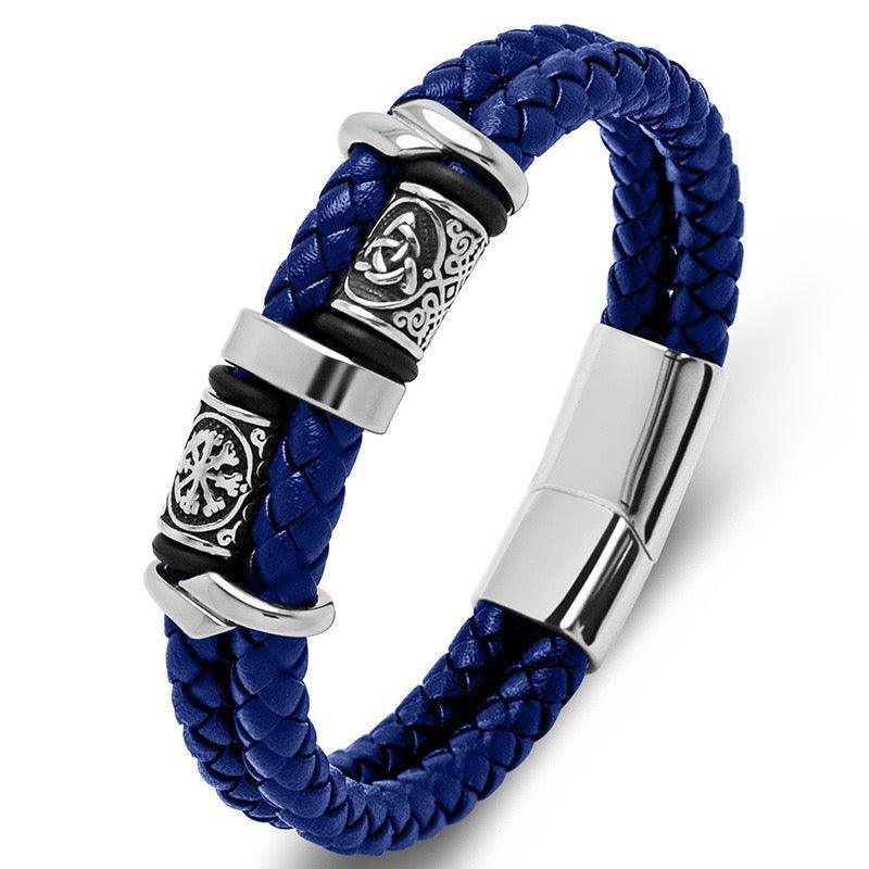 Viking Double Braided Leather Bracelet – 316L Stainless Steel Clasp | Men & Women Averon London