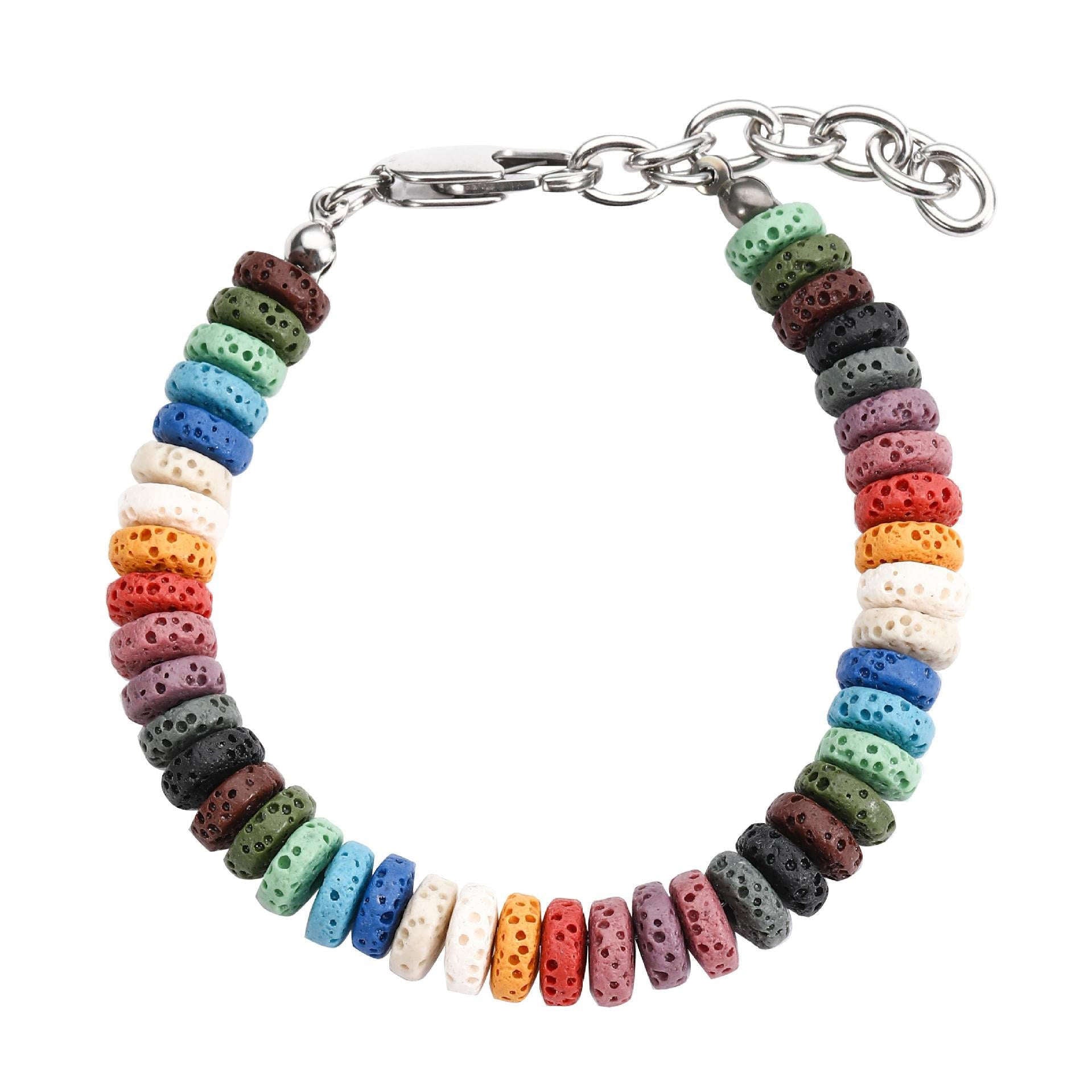 Natural Lava Flat Round Beads Mini Gemstone Bracelet Averon London