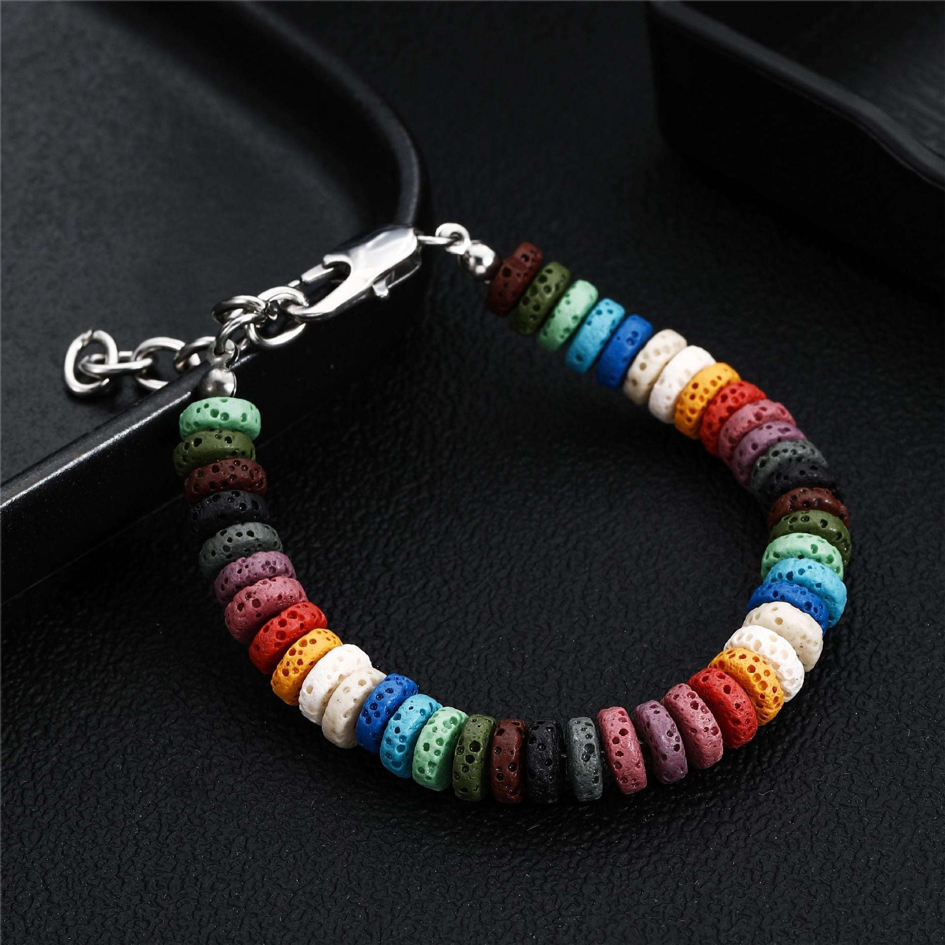 Natural Lava Flat Round Beads Mini Gemstone Bracelet Averon London