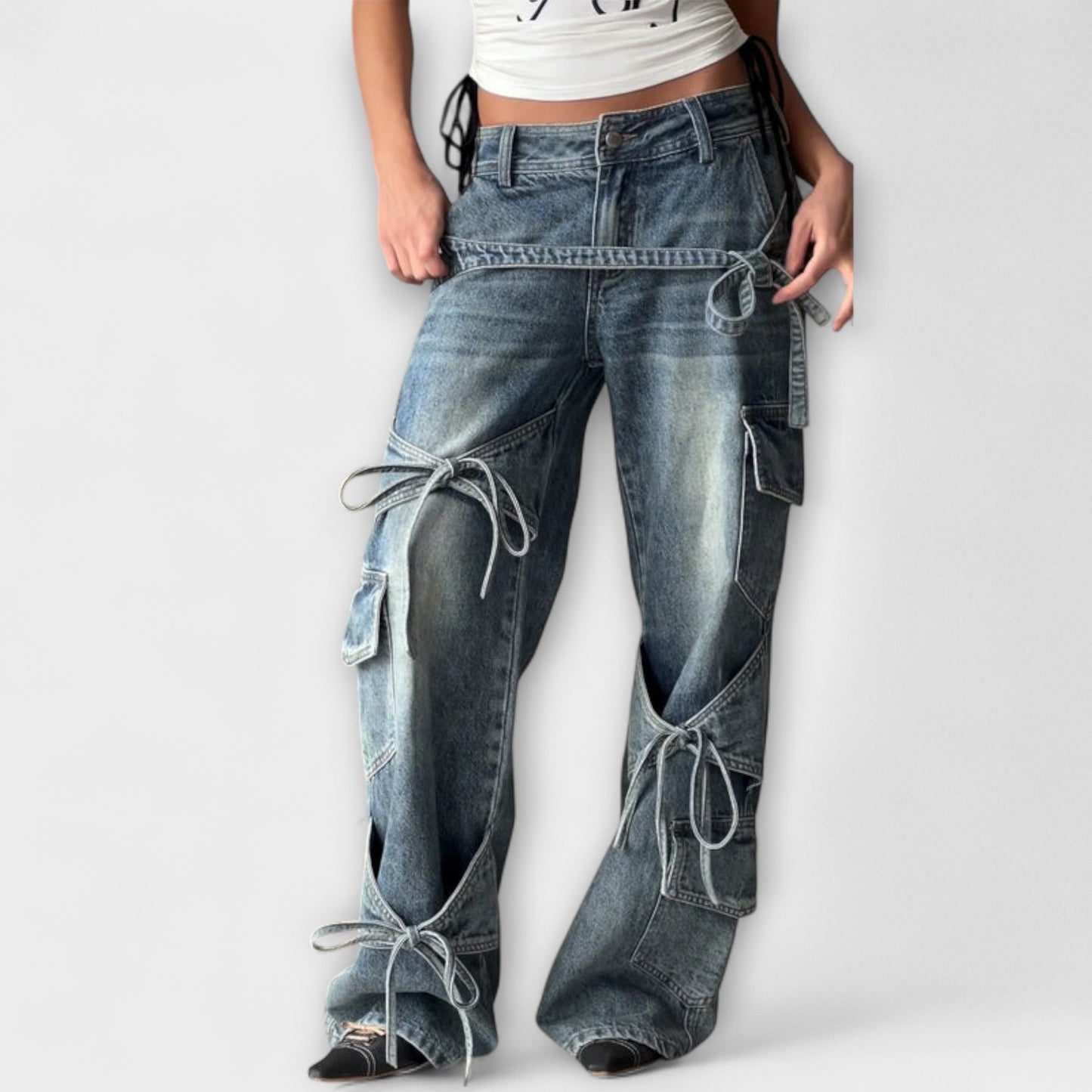 Paloma - Jeans in Denim Utility con Dettaglio a Nodo