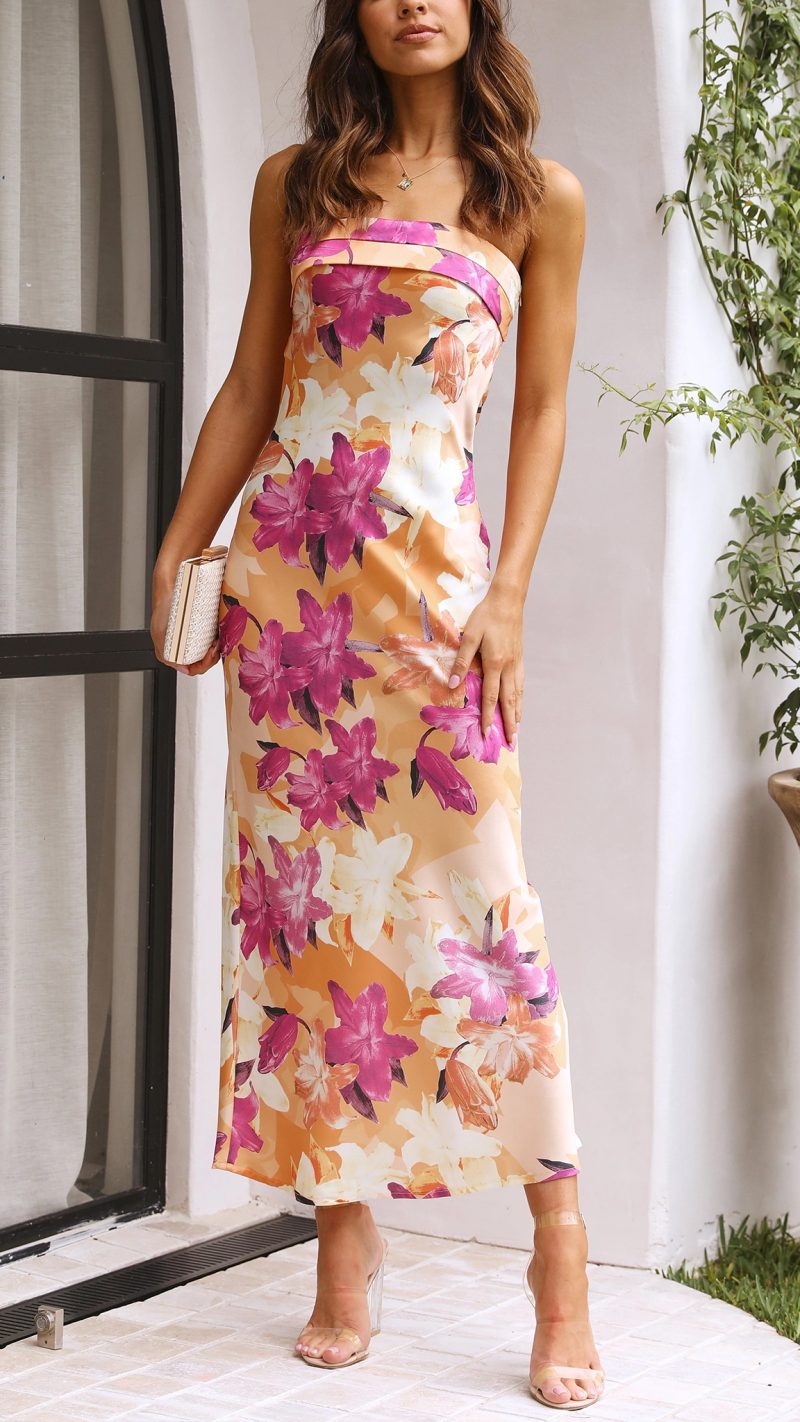 Linnea | Women's Floral Strapless Maxi Wedding Guest Dress