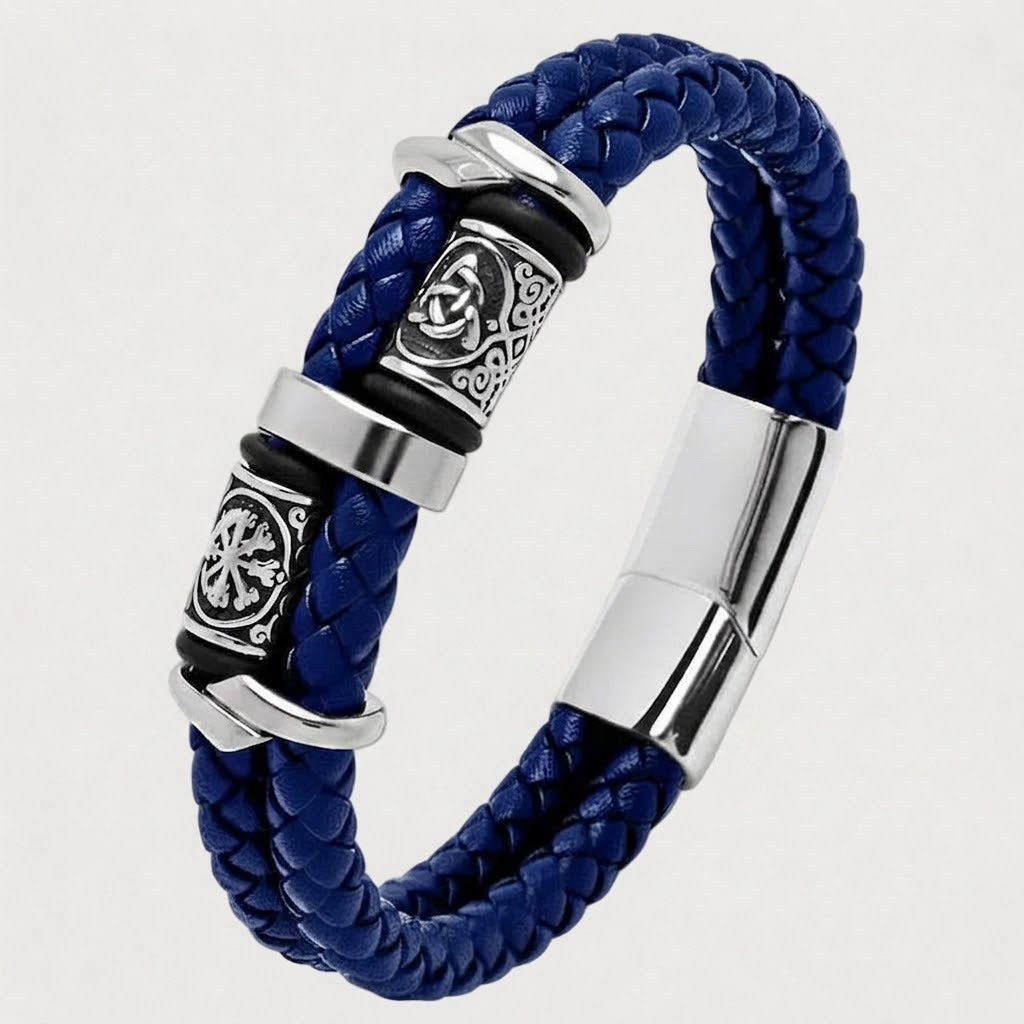 Viking Double Braided Leather Bracelet – 316L Stainless Steel Clasp