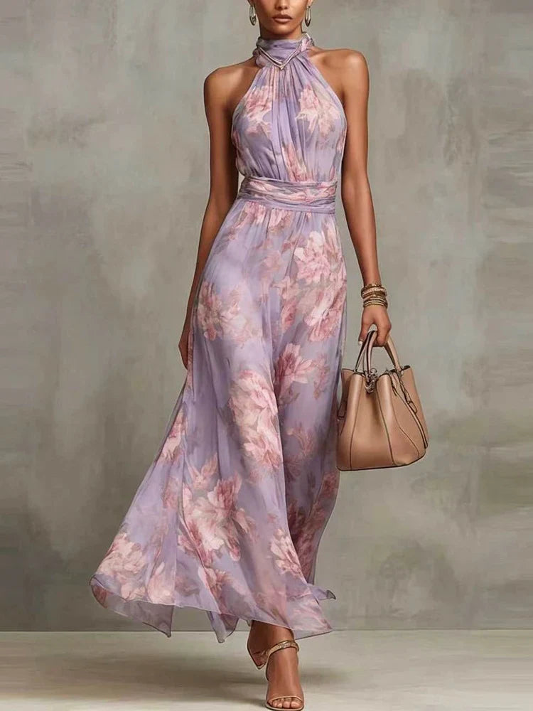 Livia - Abito Maxi Halter Floreale