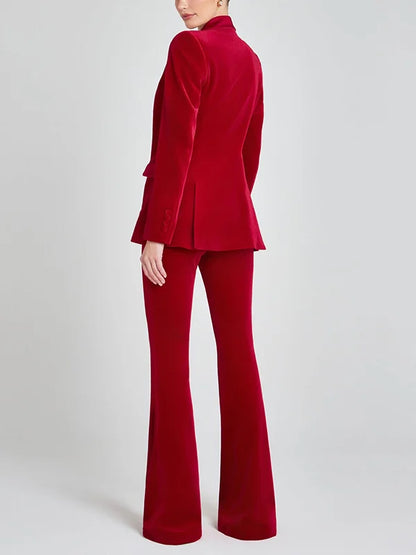 Sofia | Blazer in Velluto Rosso con Revers a Picco
