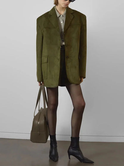 Sofia | Blazer Oversize in Suede Verde Militare