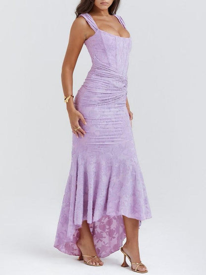 Giulia | Abito maxi floreale blu campanula