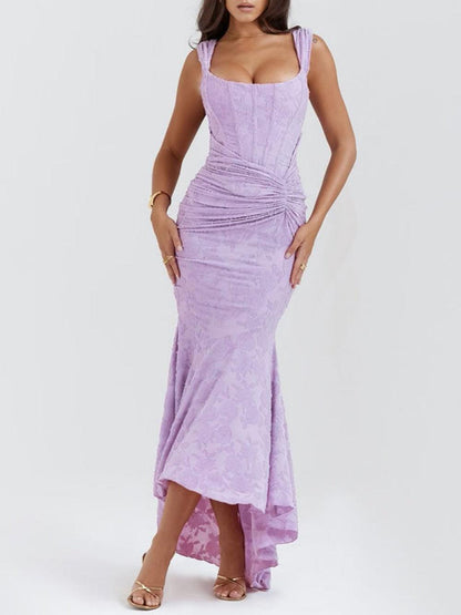 Giulia | Abito maxi floreale blu campanula