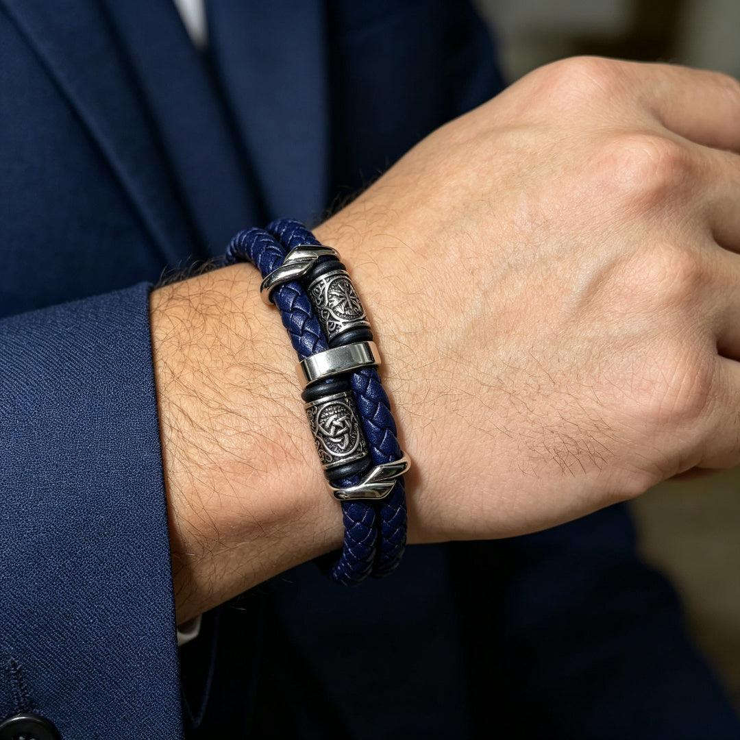 Viking Double Braided Leather Bracelet – 316L Stainless Steel Clasp | Men & Women Averon London