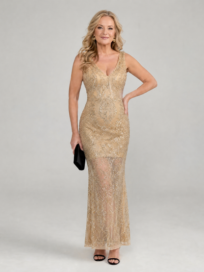 Giorgia | Abito midi senza maniche trasparente con paillettes
