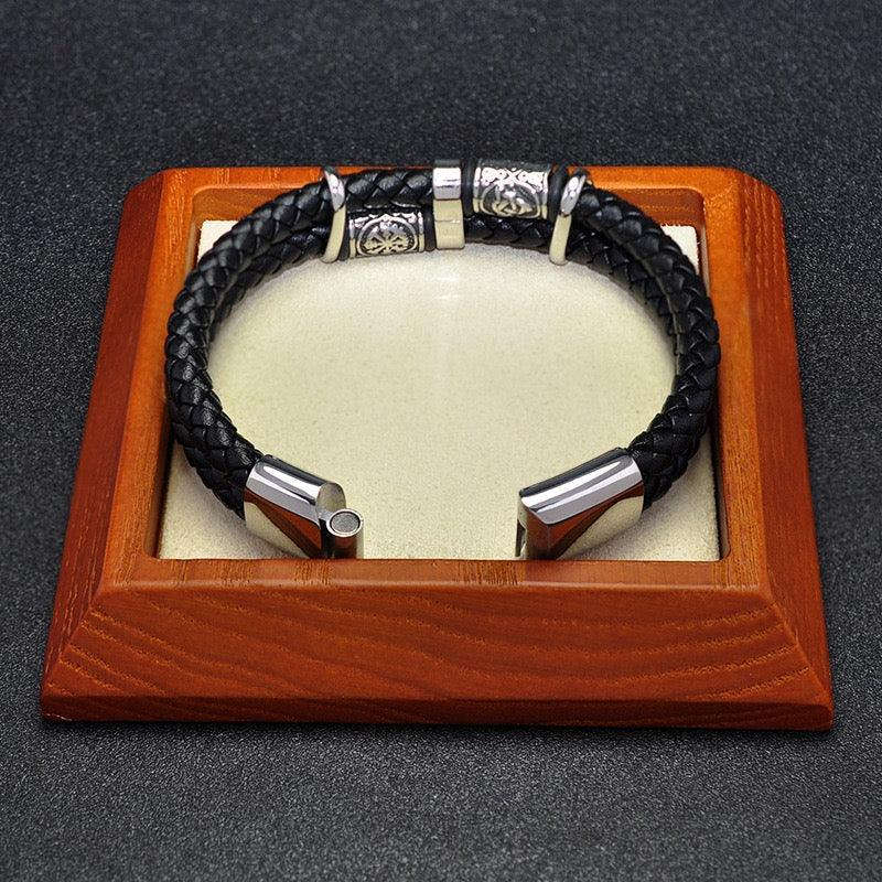 Viking Double Braided Leather Bracelet – 316L Stainless Steel Clasp | Men & Women Averon London