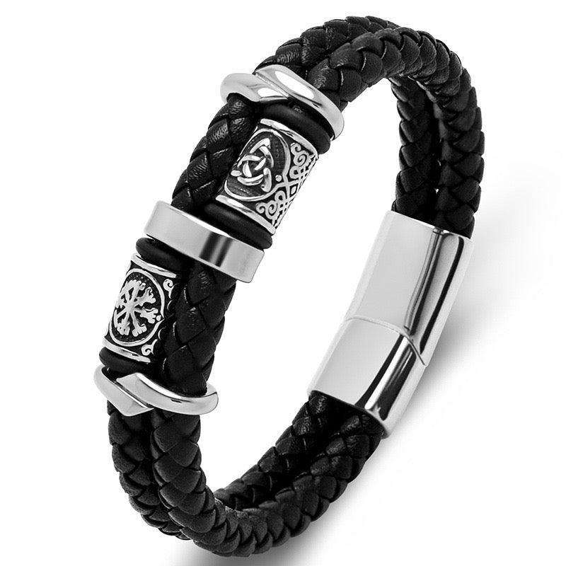 Viking Double Braided Leather Bracelet – 316L Stainless Steel Clasp | Men & Women Averon London