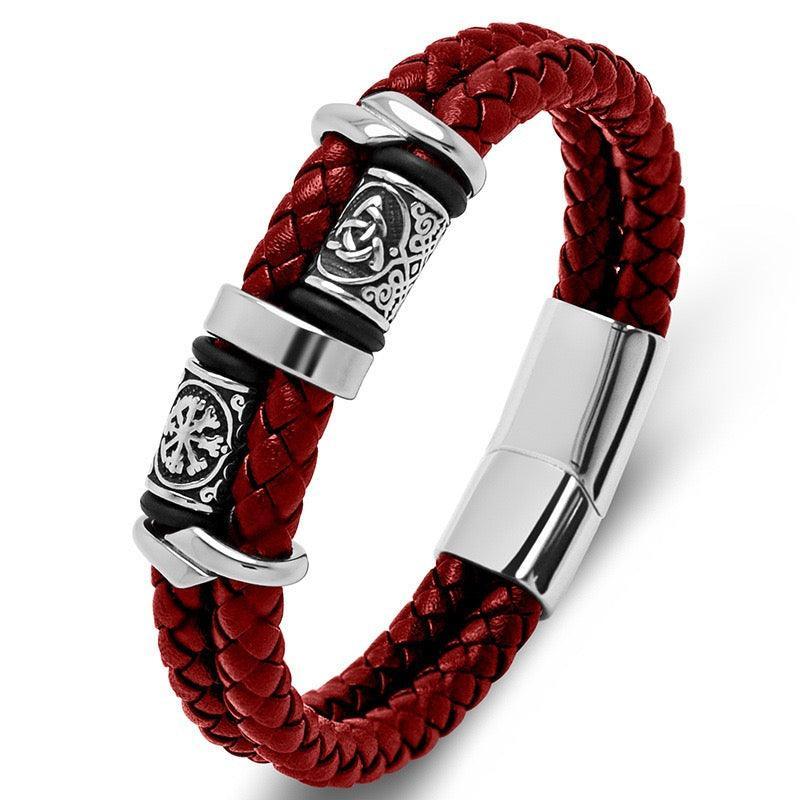 Viking Double Braided Leather Bracelet – 316L Stainless Steel Clasp | Men & Women Averon London