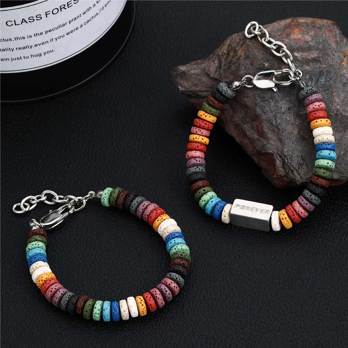 Natural Lava Flat Round Beads Mini Gemstone Bracelet Averon London