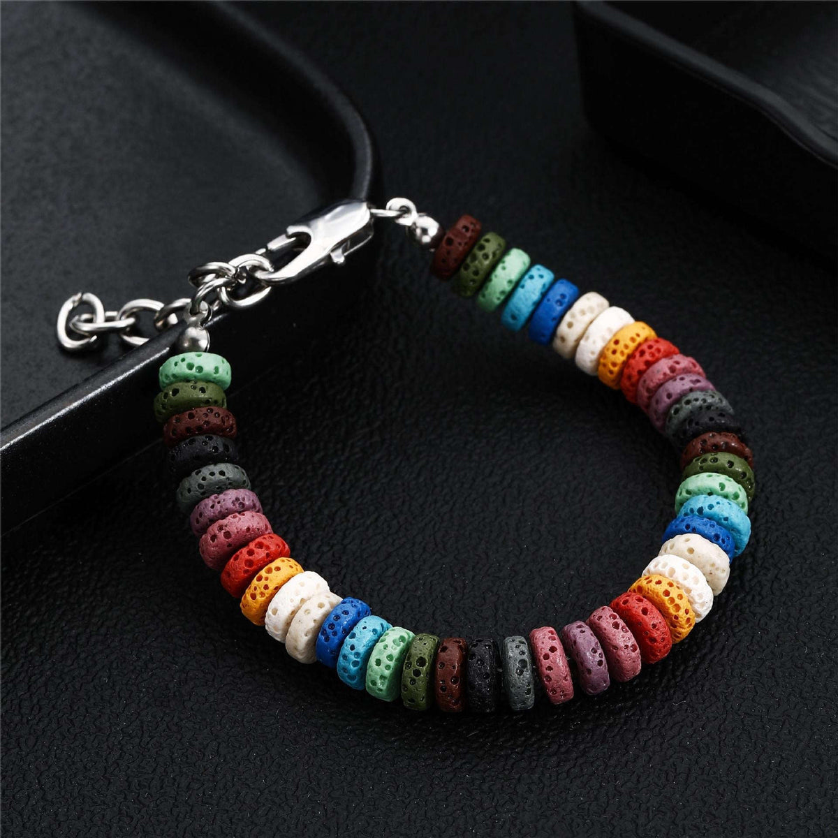 Natural Lava Flat Round Beads Mini Gemstone Bracelet Averon London
