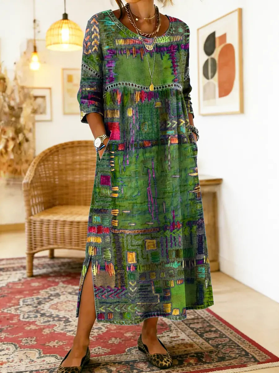 Manuela Vestito Denim con Patchwork Etnico