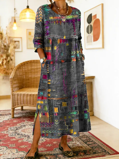 Manuela vestito in denim con patchwork etnico