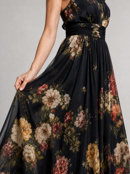 Caterina | Abito Midi con Scollo Halter Floreale