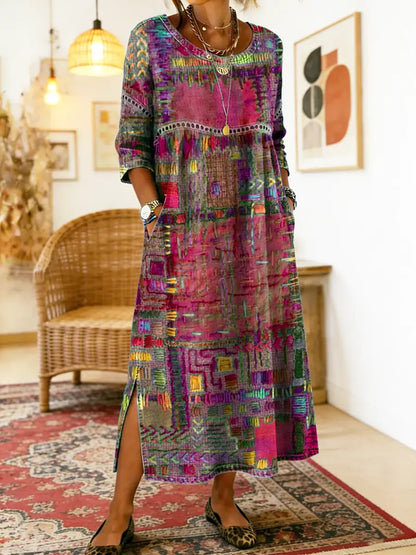 Manuela vestito in denim con patchwork etnico
