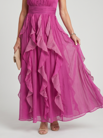 Noemi | Maxidress con collo alto e strati arricciati