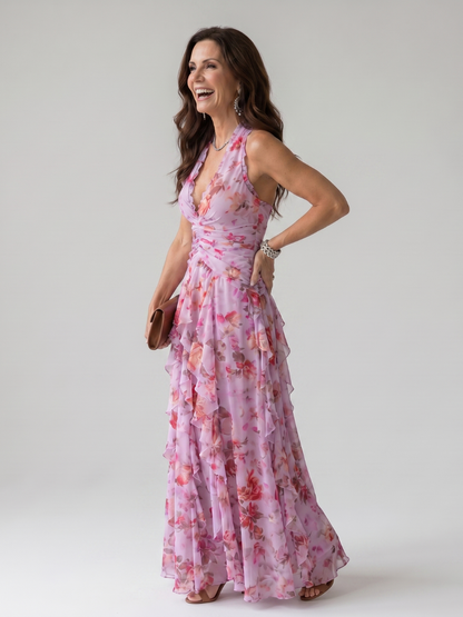 Serena | Top Maxi con Scollo a Halterneck e Rouches Floreale
