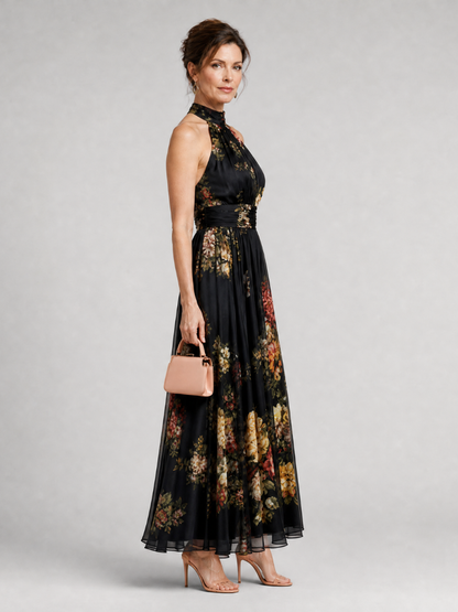 Caterina | Abito Midi con Scollo Halter Floreale