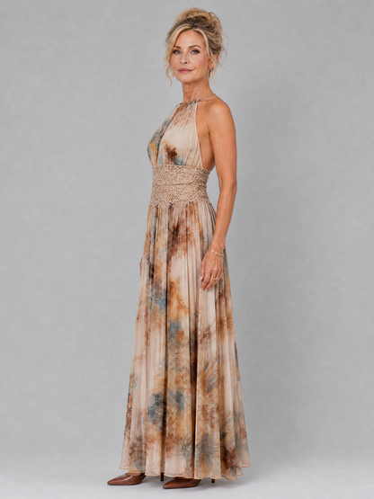 Livia | Maxidress con collo all'americana e cintura in pizzo