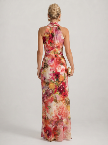 Elisabetta | Abito Maxy con Scollo a Halter e Motivo Floreale