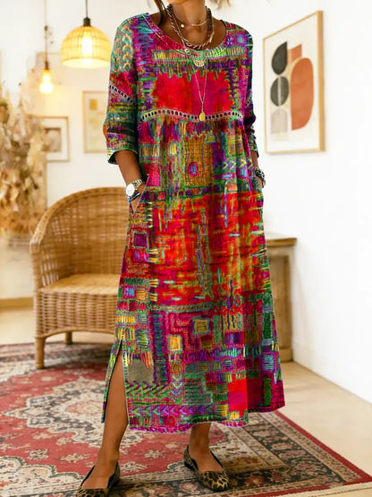 Manuela vestito in denim con patchwork etnico
