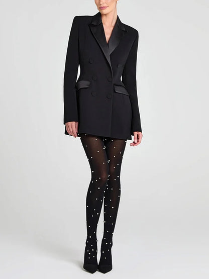 Sofia | Blazer reversibile in satin nero con doppia fila di bottoni