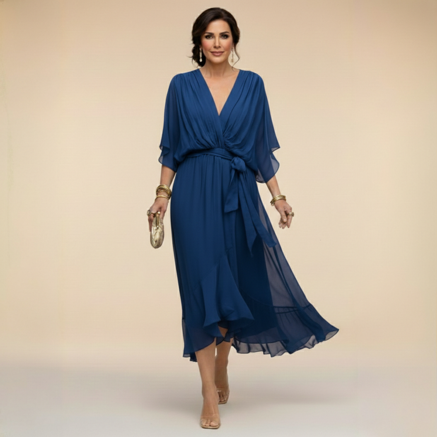 Monica | Vestito in chiffon con scollo a V
