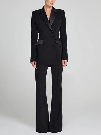 Sofia | Blazer reversibile in satin nero con doppia fila di bottoni