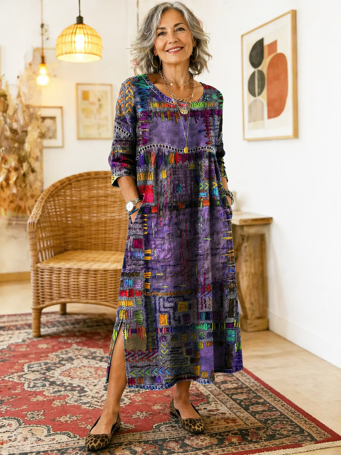 Manuela Vestito Denim con Patchwork Etnico