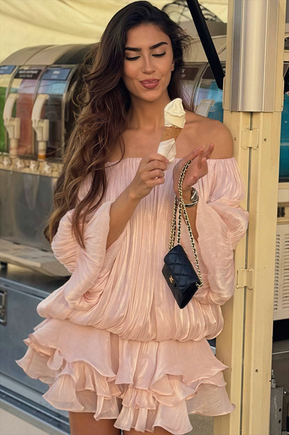 Bobbi | Women's Off Shoulder Puff Sleeve Tiered Ruffle Mini Cocktail Dress