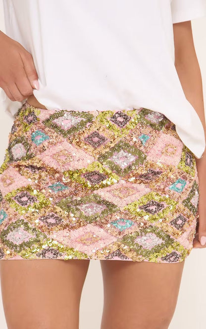 Brielle | Mini-Jupe à Paillettes Florales et Perles pour Femme