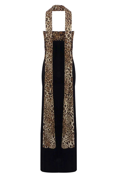Camryn | Women's Strapless Leopard Maxi Dress with Scarf