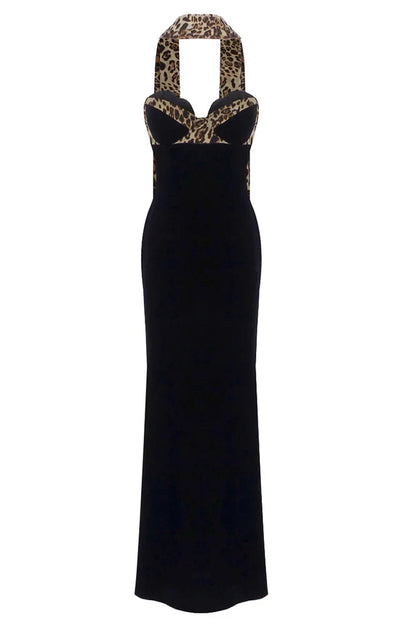 Camryn | Women's Strapless Leopard Maxi Dress with Scarf