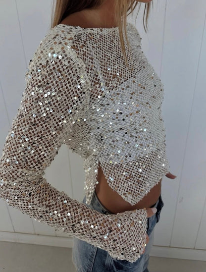 Grace | Crop Top dos Nu en Mesh à Paillettes pour Femme