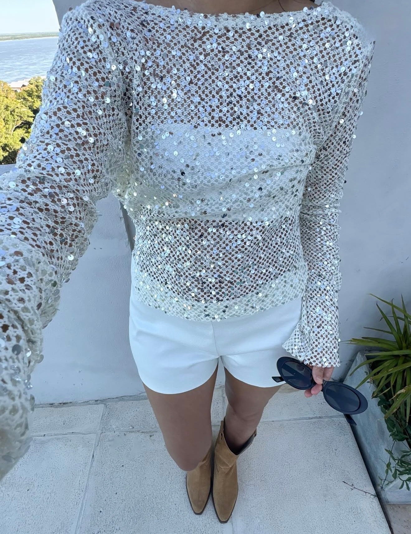 Grace | Crop Top dos Nu en Mesh à Paillettes pour Femme