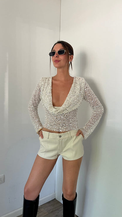 Grace | Crop Top dos Nu en Mesh à Paillettes pour Femme