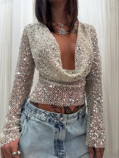 Grace | Crop Top dos Nu en Mesh à Paillettes pour Femme