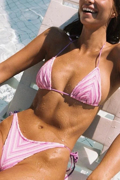 Indyra | Maillot de Bain Bikini Triangle Rayé pour Femme