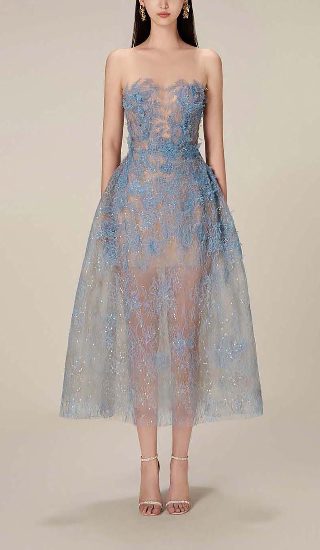 Joelle | Robe de Bal Mi-Longue en Dentelle Florale Brodée pour Femme