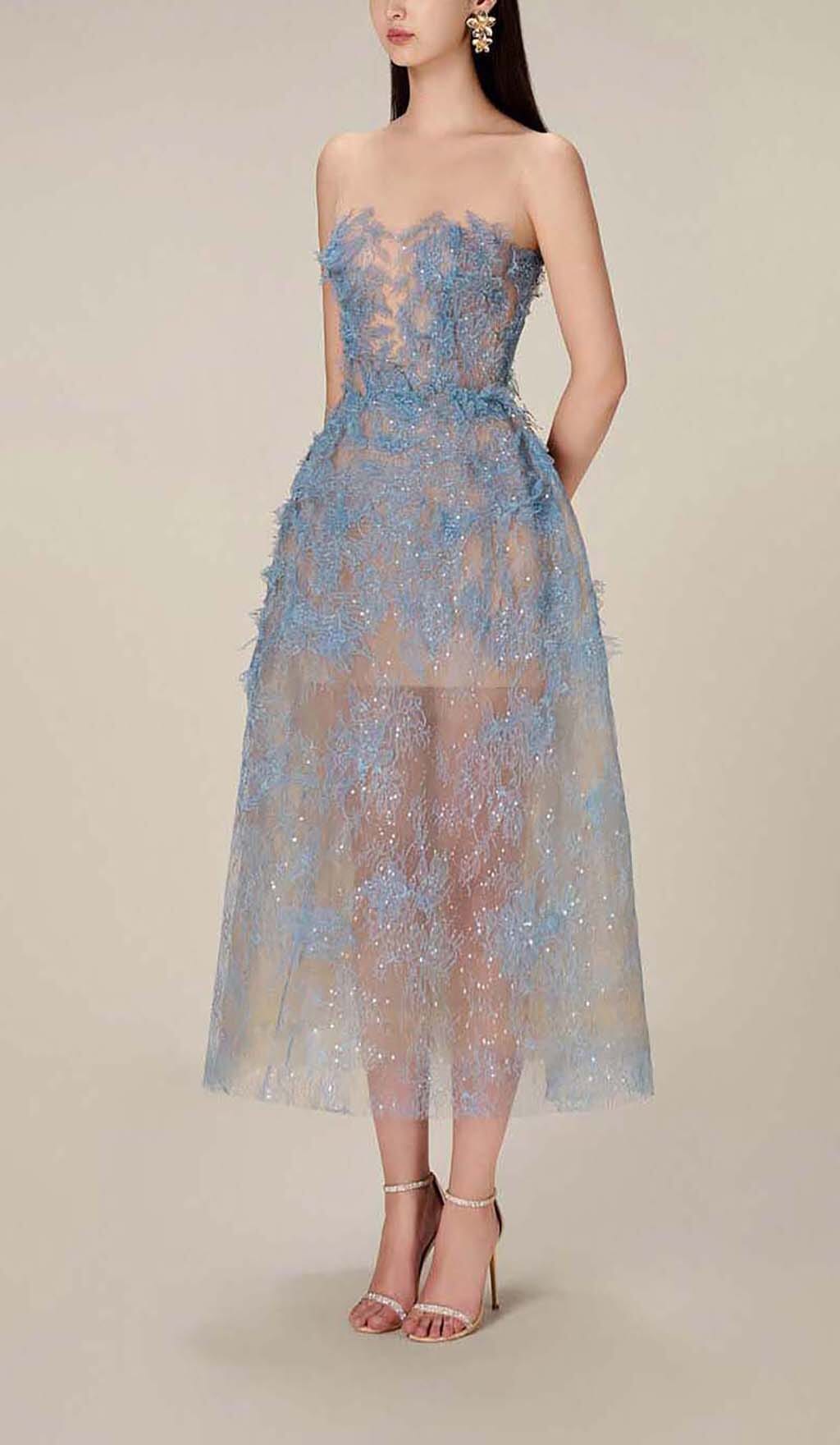 Joelle | Robe de Bal Mi-Longue en Dentelle Florale Brodée pour Femme