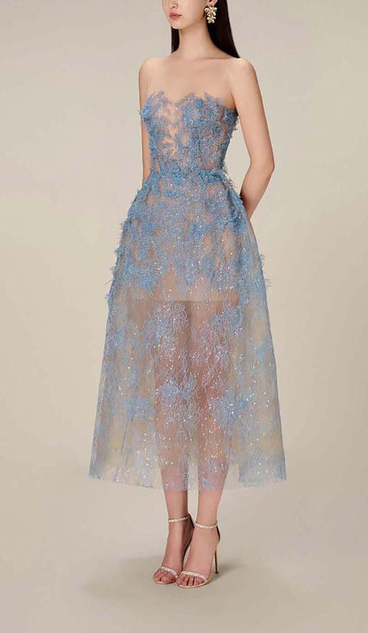 Joelle | Robe de Bal Mi-Longue en Dentelle Florale Brodée pour Femme