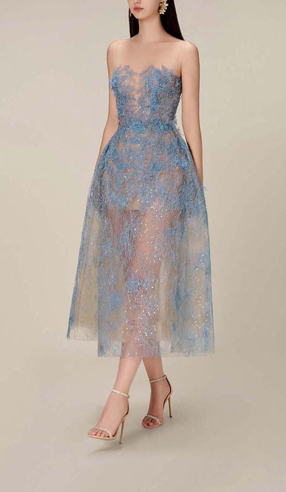Joelle | Robe de Bal Mi-Longue en Dentelle Florale Brodée pour Femme
