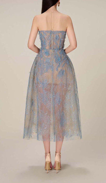 Joelle | Robe de Bal Mi-Longue en Dentelle Florale Brodée pour Femme
