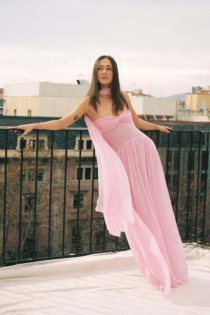 June | Women's Strapless Twisted Bodice Pleated Maxi Summer Dress