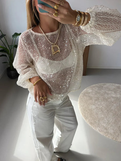 Monica | Top en Maille à Séquins et Col Rond pour Femme
