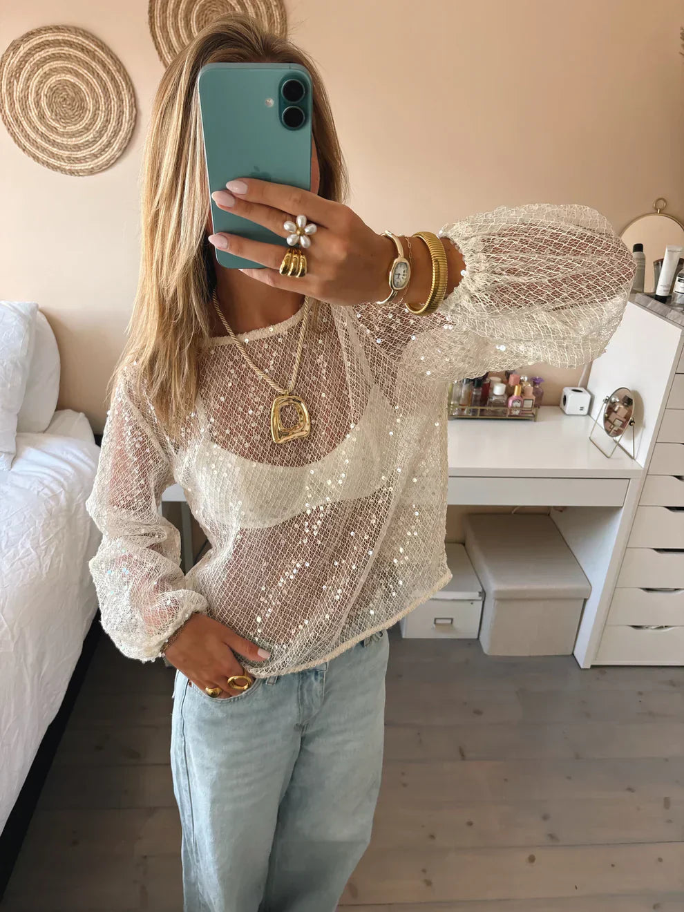 Monica | Top en Maille à Séquins et Col Rond pour Femme