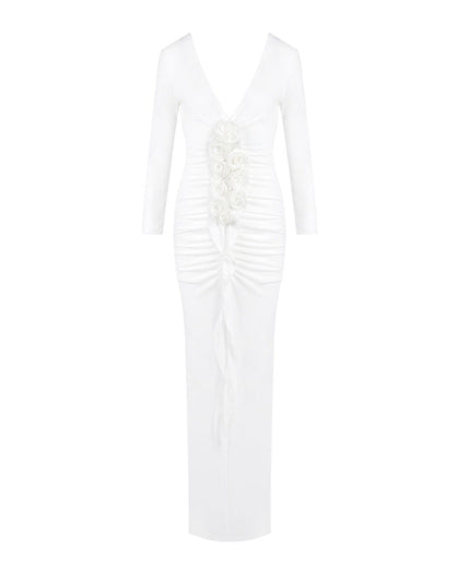 Paulina | Women's Long Sleeve V-Neck Bodycon Maxi Dress